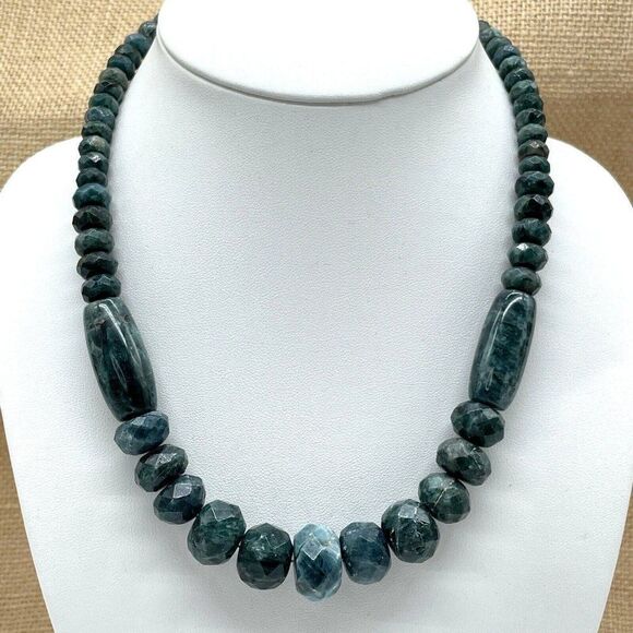 Mine Finds by Jay King Jewelry - Jay King Teal Green Apatite 18" Sterling Silver Necklace Faceted Graduated Beads